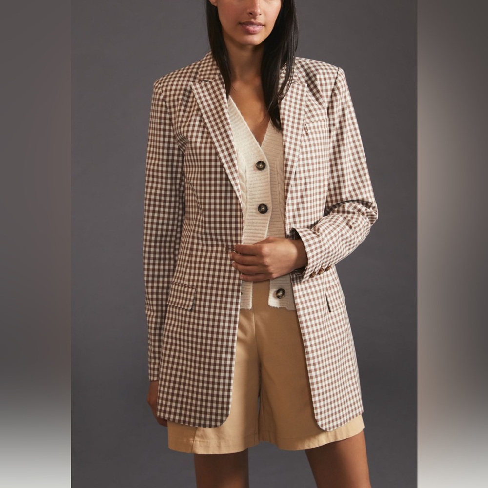 Favorite Daughter Brown and White Checkered Blazer